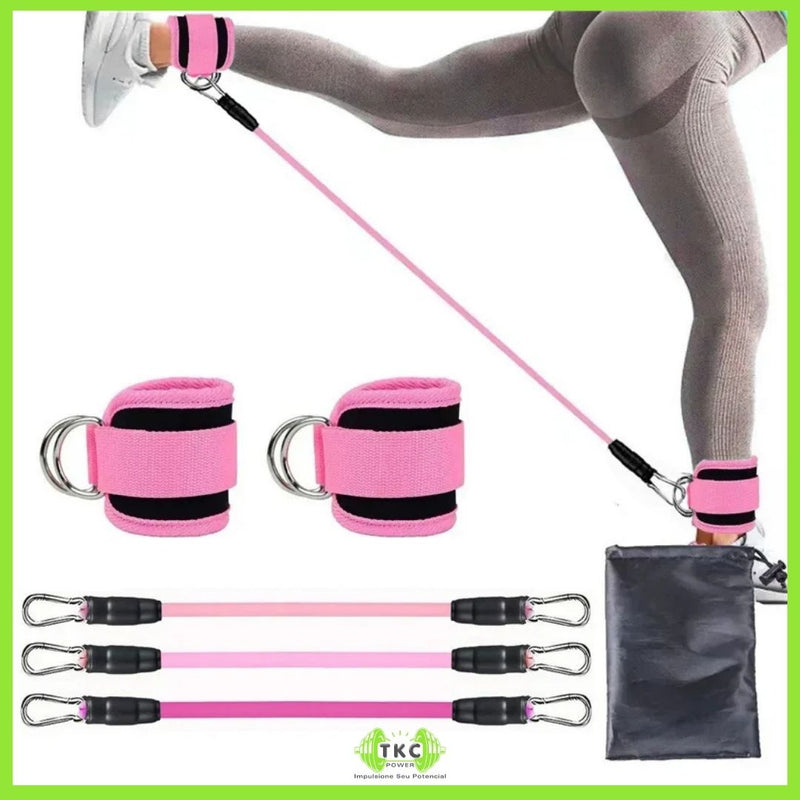 Kit de Faixas Elásticas com Tornozeleiras para Exercícios – Equipamento de Fitness e Yoga para Treino de Resistência em Casa ou Academia