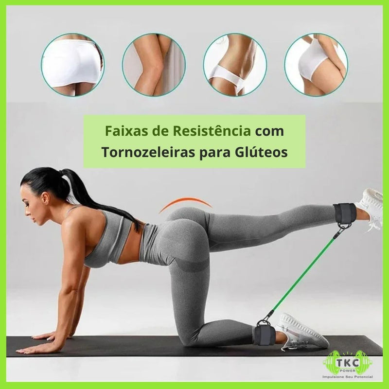 Kit de Faixas Elásticas com Tornozeleiras para Exercícios – Equipamento de Fitness e Yoga para Treino de Resistência em Casa ou Academia