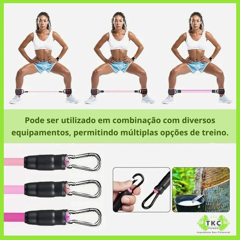 Kit de Faixas Elásticas com Tornozeleiras para Exercícios – Equipamento de Fitness e Yoga para Treino de Resistência em Casa ou Academia