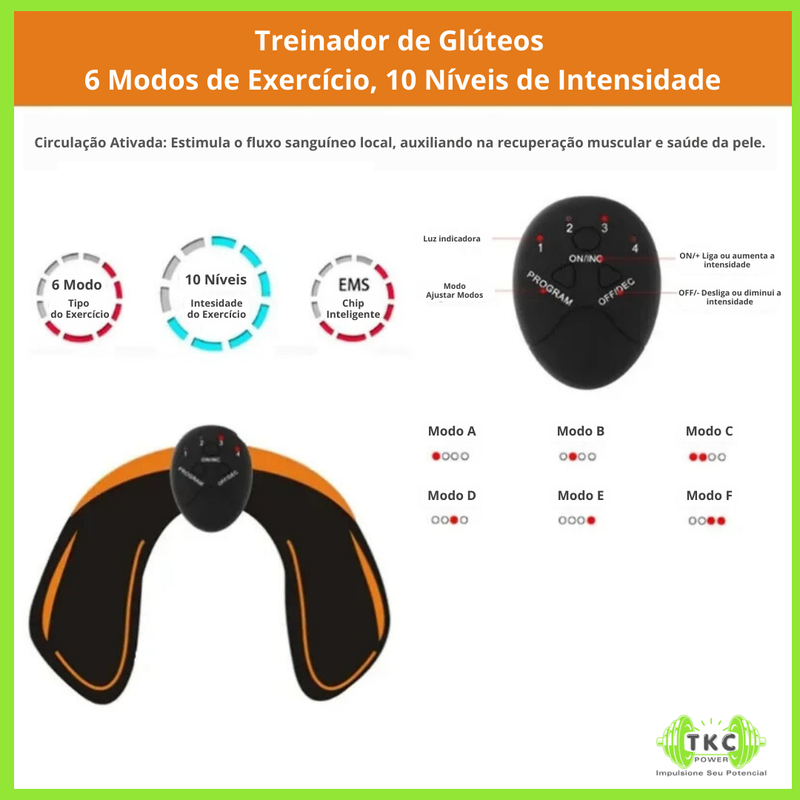 Treinador EMS Elétrico para Glúteos – Modelador Muscular Sem Fio para Definição e Tonificação