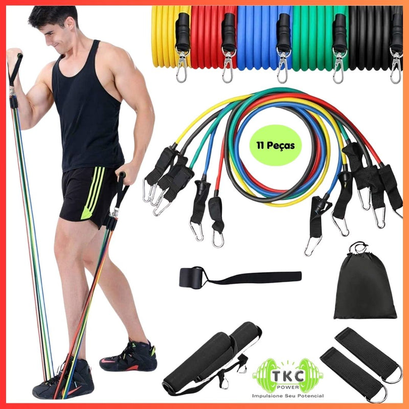 Kit Completo de 11 Peças de Bandas de Resistência em Látex – Treino Portátil e Eficiente para Todo o Corpo!