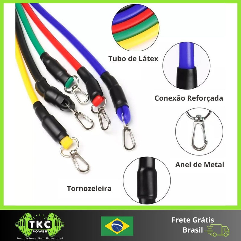 Kit Completo de 11 Peças de Bandas de Resistência em Látex – Treino Portátil e Eficiente para Todo o Corpo!